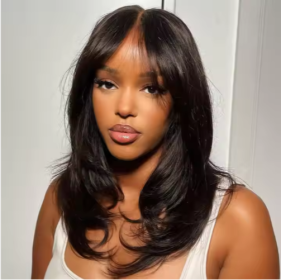 Wholesale Pre Cut  Lace Wavy Layer Cut Glueless Wig With Curtain Bangs Human Hair Wig For Black Women (Option: Body Wave-20Inches)